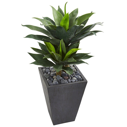 37-inch double agave succulent artificial plant in slate planter with gray stones by Nearly Natural on Tampa Home & Garden Store