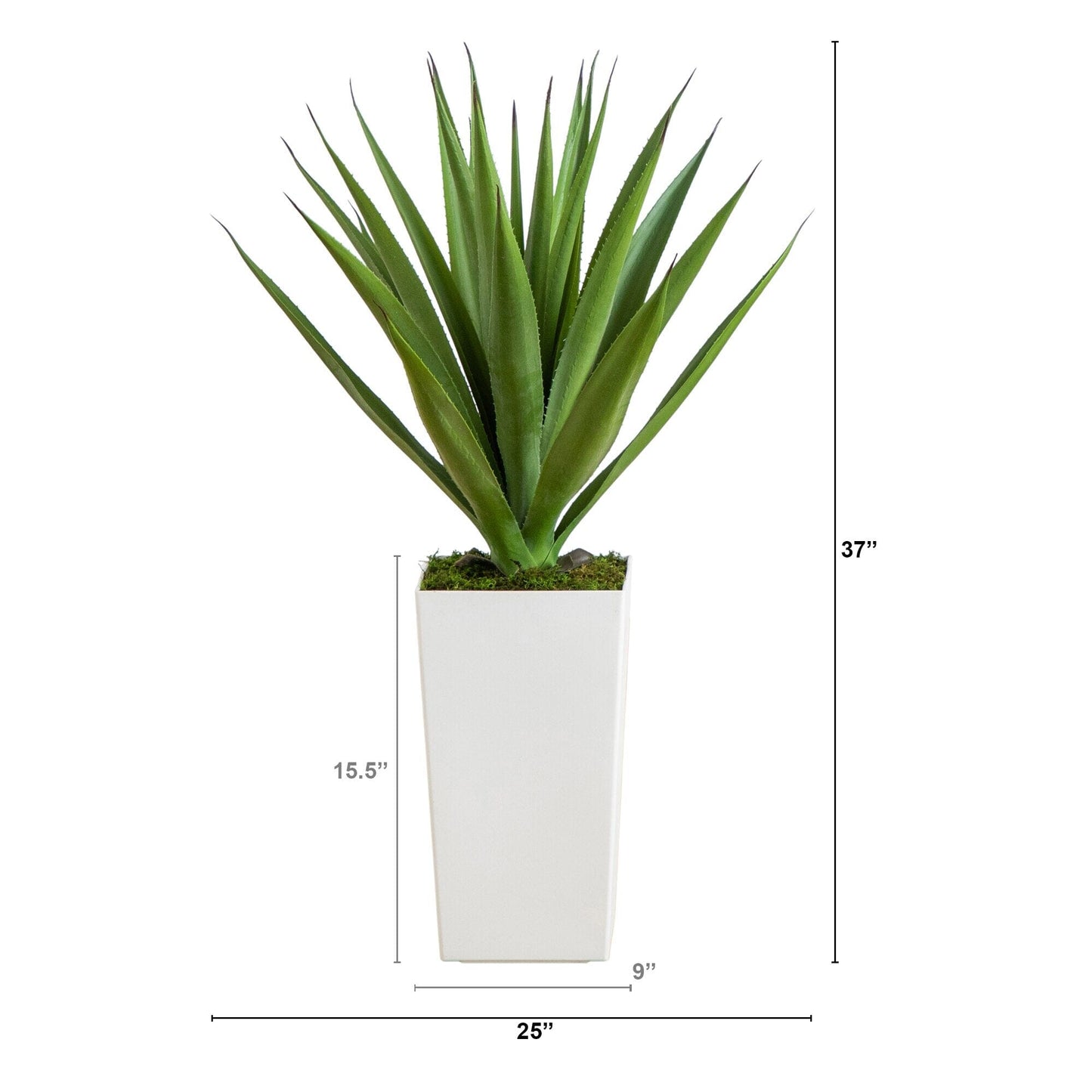 Artificial agave plant in a white tower planter, 37 inches tall, UV resistant, Nearly Natural on Tampa Home & Garden Store