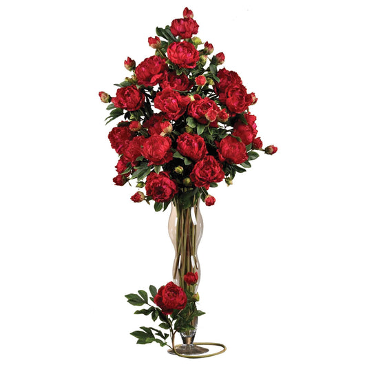 38.5" Peony w/Leaves Stem (Set of 12)" - Tampa Home & Garden Store