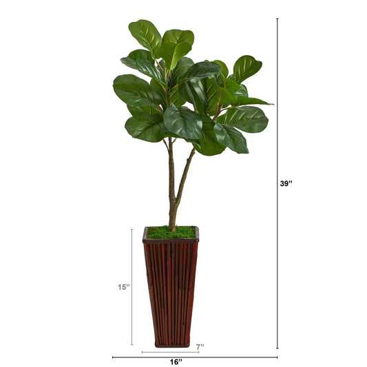 Nearly Natural 39-inch fiddle leaf fig artificial tree in bamboo planter with green leaves on Tampa Home & Garden Store