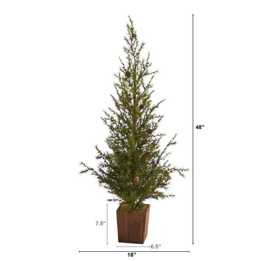 Alpine Natural Look Christmas Tree in Wood Planter with Pine Cones, Nearly Natural on Tampa Home & Garden Store
