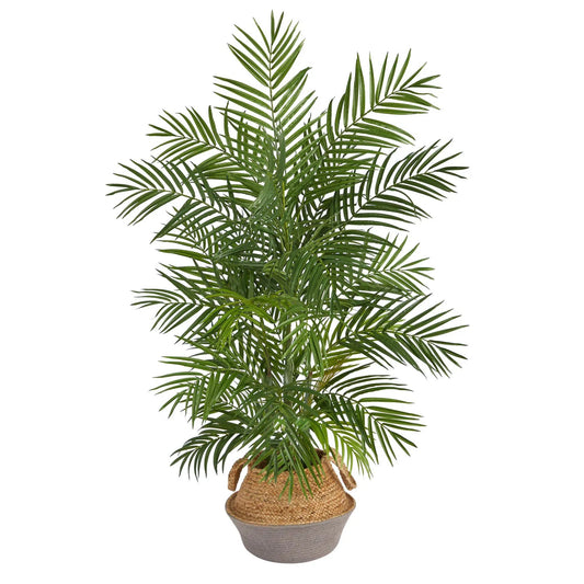 Areca artificial palm branches in a boho woven planter, green palm fronds, Nearly Natural on Tampa Home & Garden Store