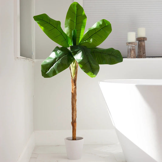 Artificial Banana Tree in Decorative Planter with lush green leaves by Nearly Natural on Tampa Home & Garden Store
