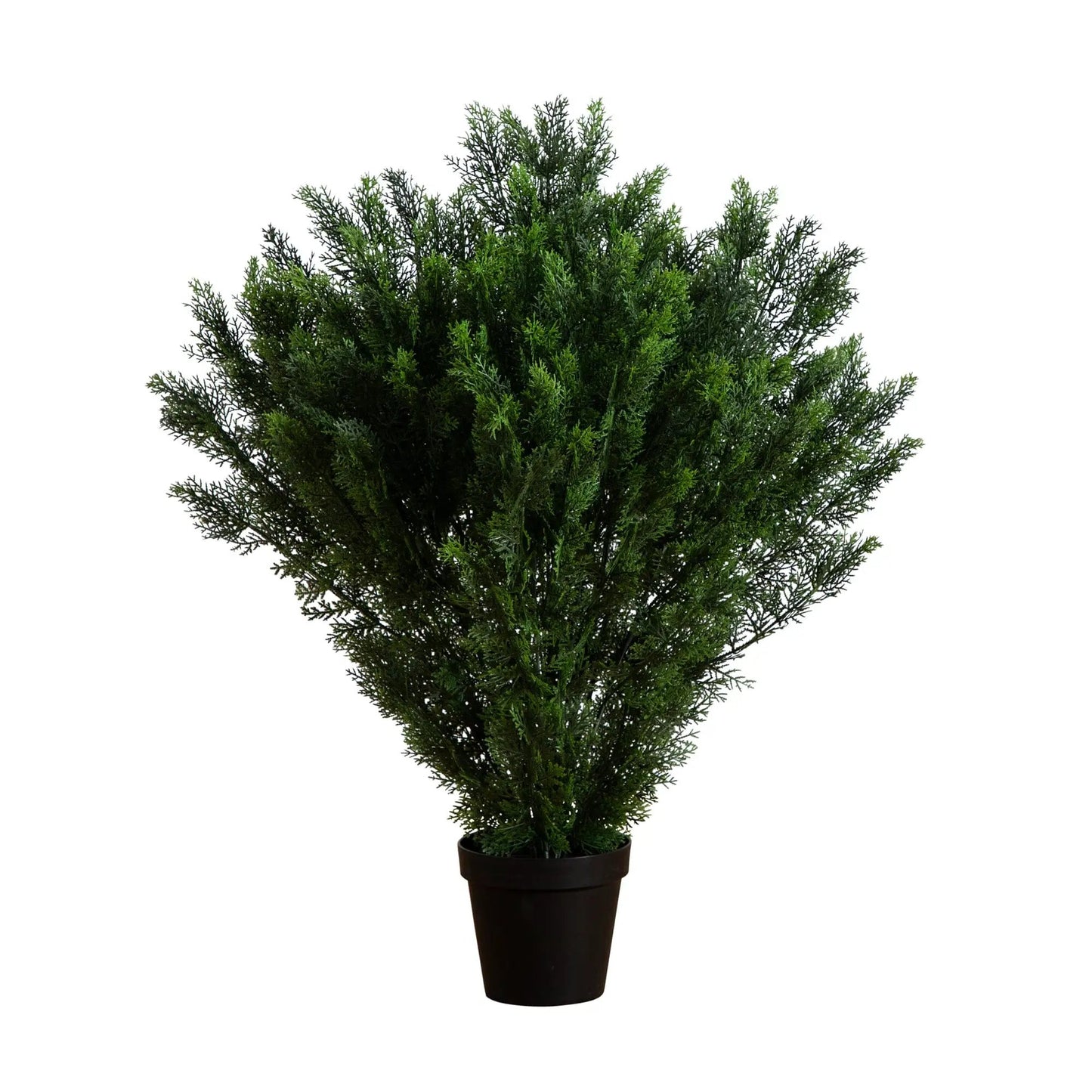 Four Foot Artificial Cedar Bush UV Resistant plant by Nearly Natural in a brown planter on Tampa Home & Garden Store
