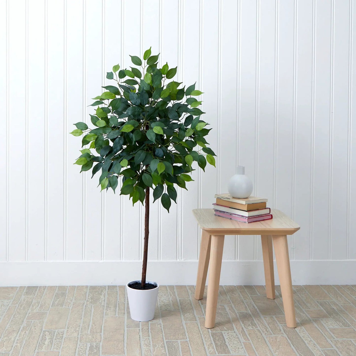 4 ft Nearly Natural artificial ficus tree in a white decorative planter on Tampa Home & Garden Store