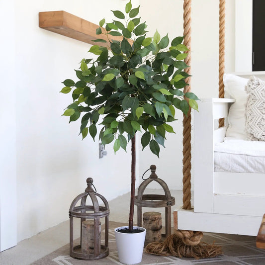 Artificial Ficus Tree in white decorative planter with lush green leaves by Nearly Natural on Tampa Home & Garden Store