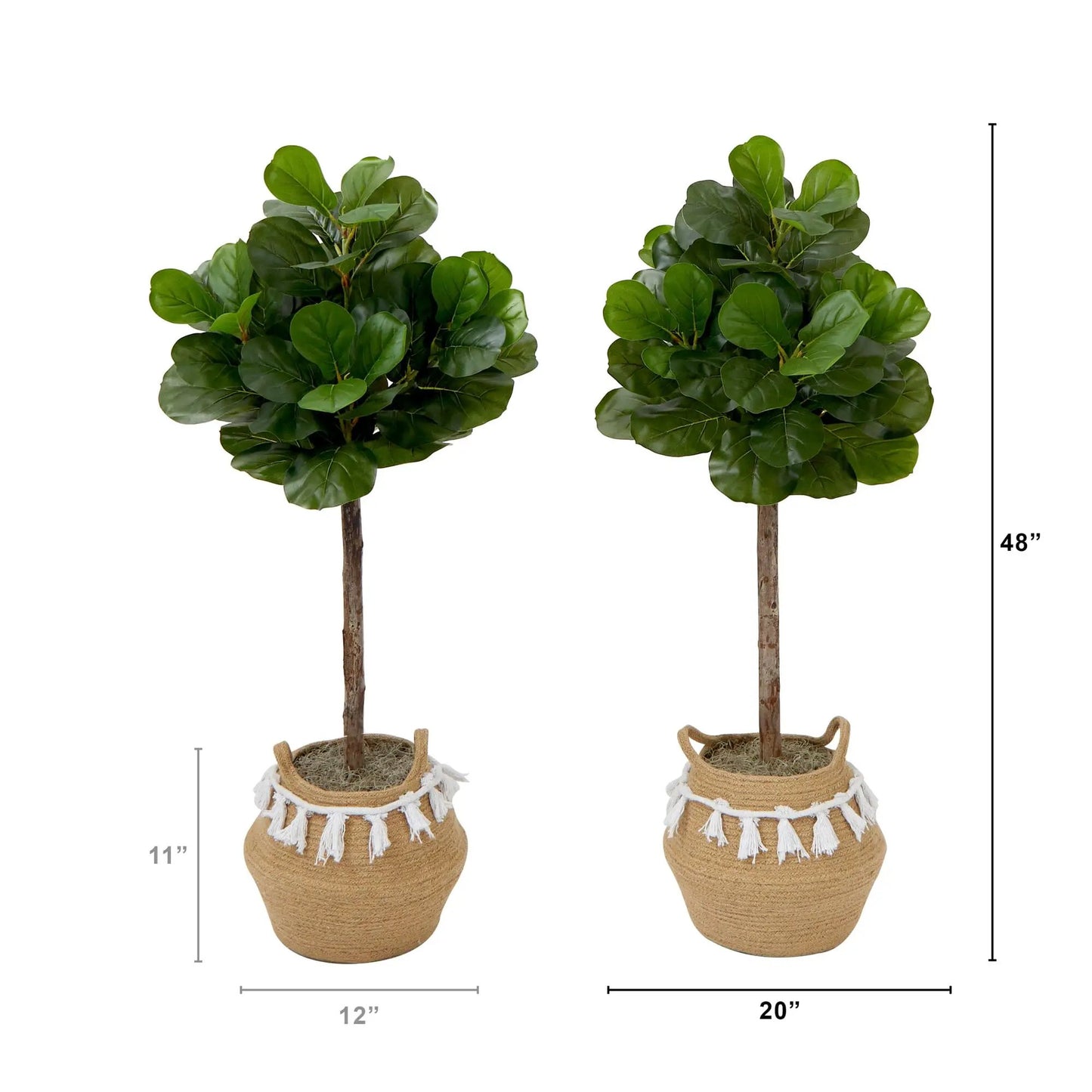 Set of 2 Nearly Natural 4 ft fiddle leaf fig trees in jute baskets, artificial plant in planters on Tampa Home & Garden Store