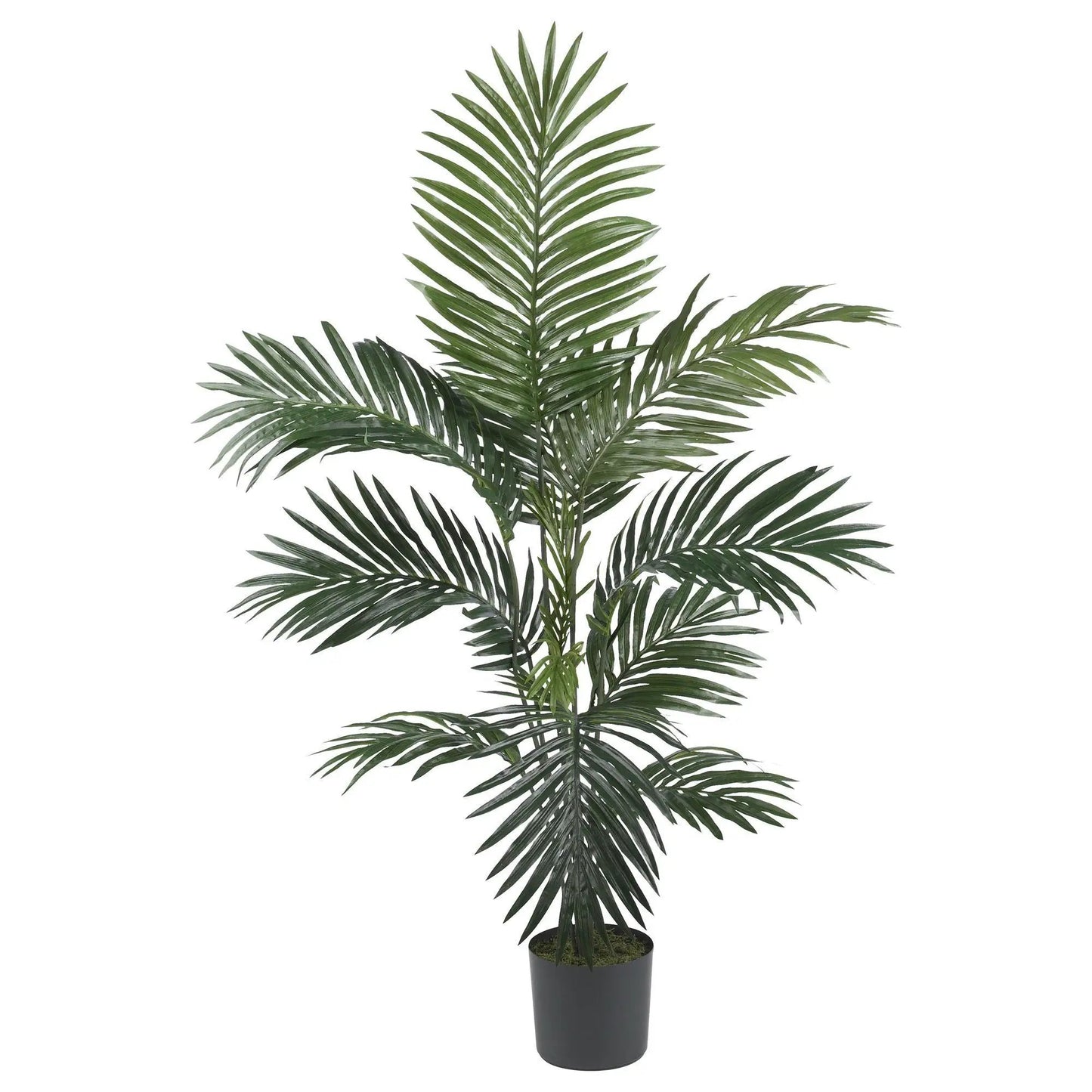 Faux Kentia Palm Silk Tree, 4 ft tall with green silk fronds in a dark pot Nearly Natural on Tampa Home & Garden Store