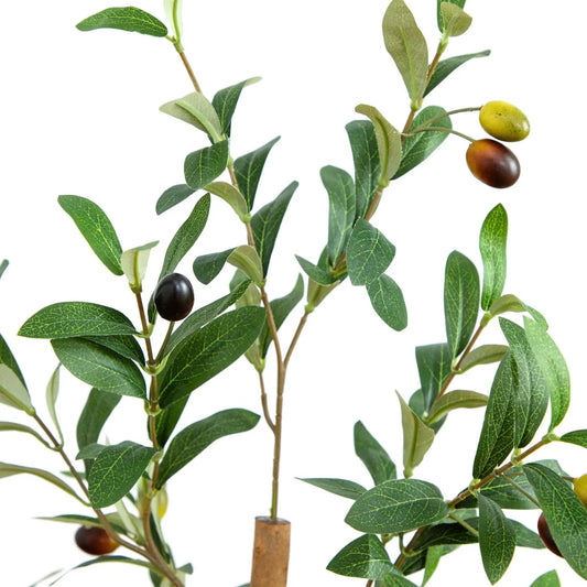 4 ft artificial olive tree with natural trunk, dark green leaves and olives, cork base on Tampa Home & Garden Store