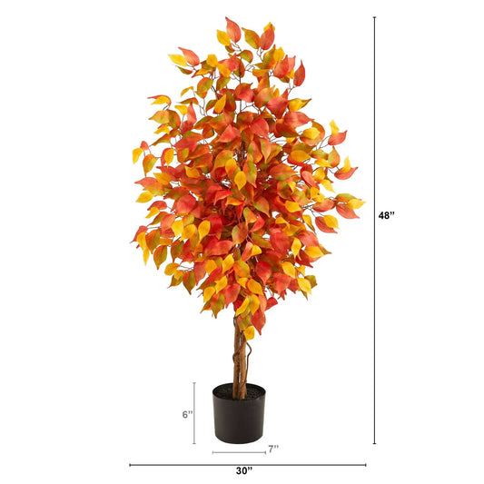 Autumn Ficus Artificial Fall Tree with Leaves by Nearly Natural, 48in tall in black pot on Tampa Home & Garden Store