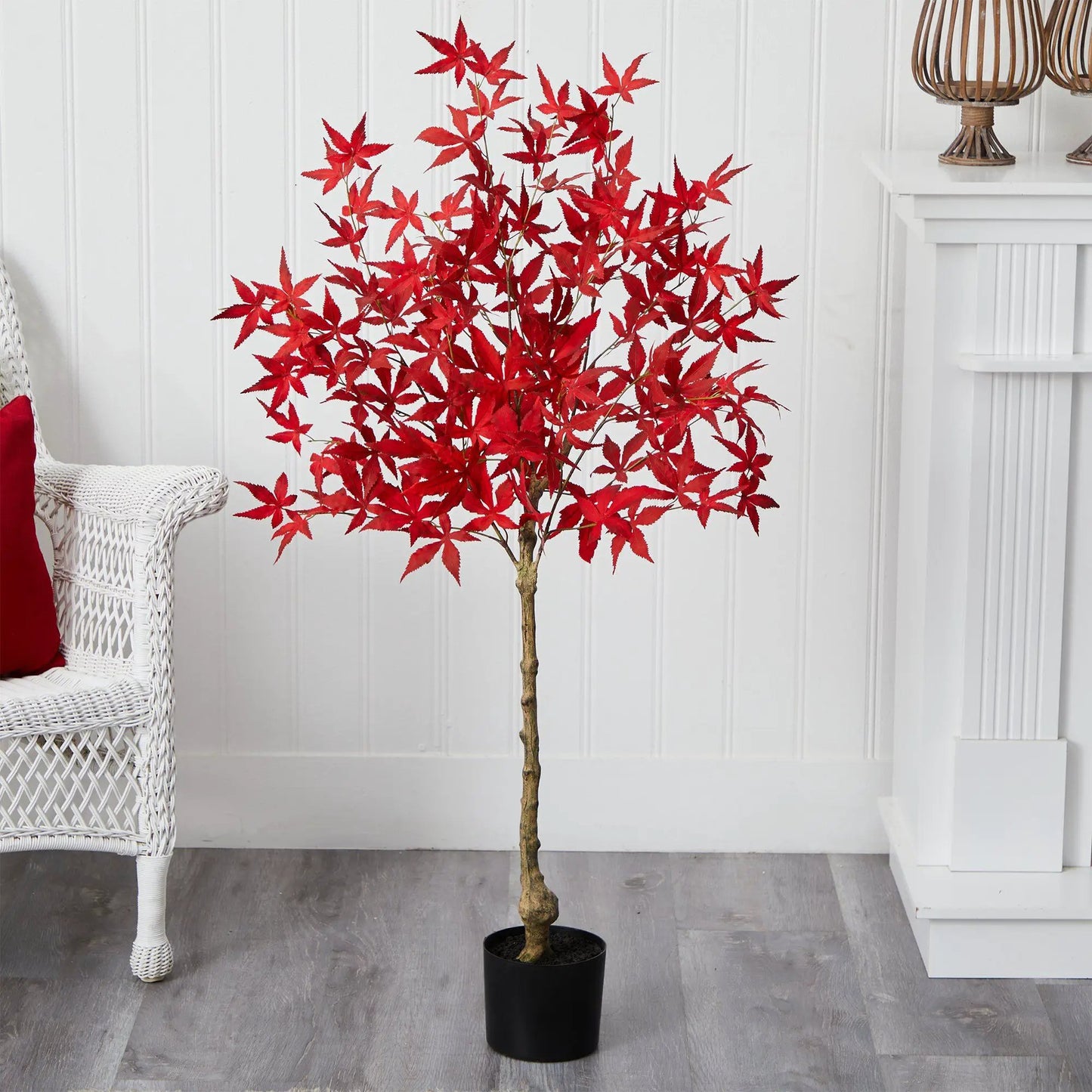 4 ft Autumn Maple artificial tree by Nearly Natural with red maple leaves in a black pot on Tampa Home & Garden Store