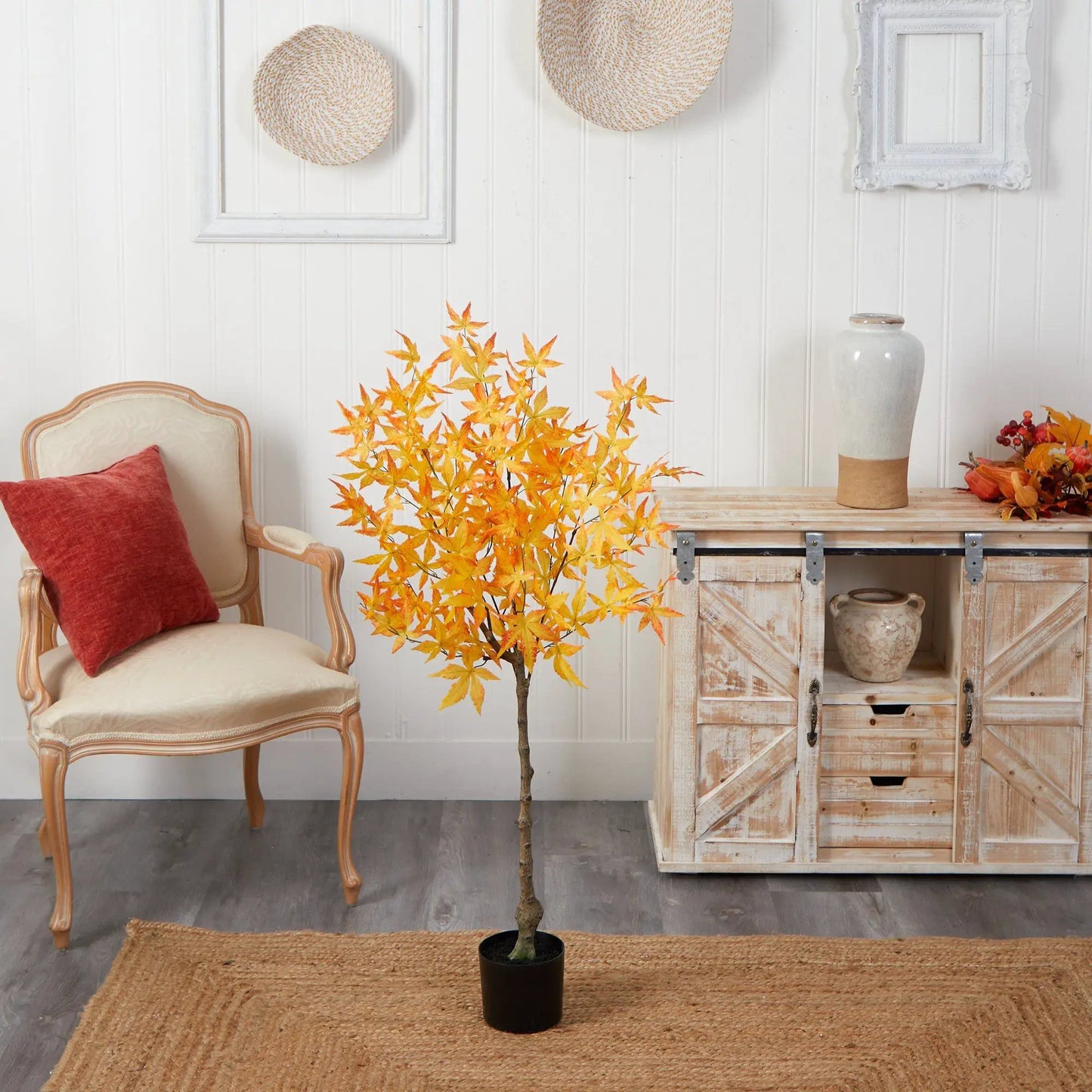 Autumn Maple Artificial Tree, 4 ft tall with orange leaves, Nearly Natural, in black pot on Tampa Home & Garden Store