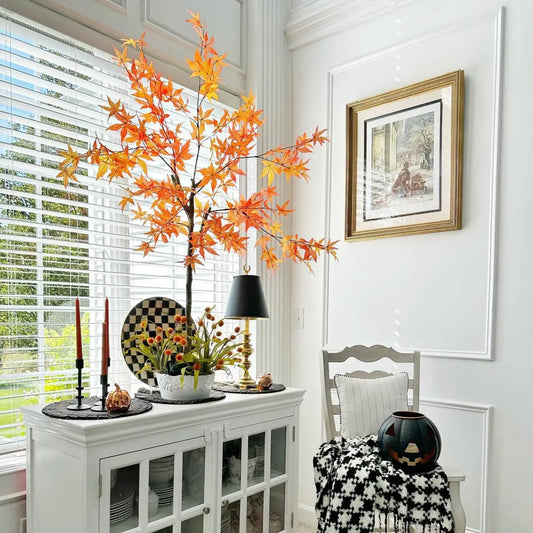 Autumn Maple Artificial Tree 4 Feet Tall orange leaves Nearly Natural on white cabinet on Tampa Home & Garden Store