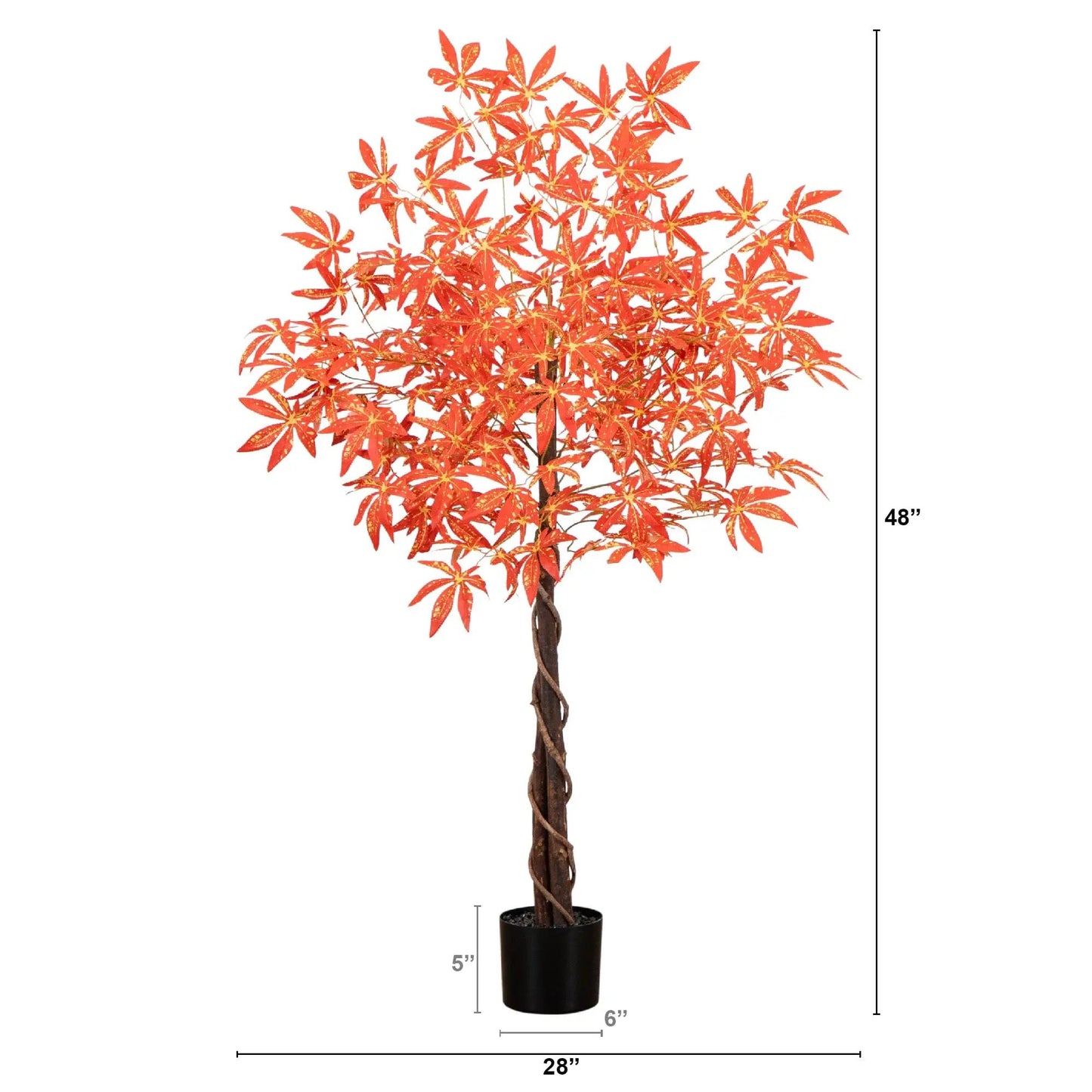 4 ft Autumn Maple Artificial Tree by Nearly Natural, orange-red leaves in a black planter on Tampa Home & Garden Store