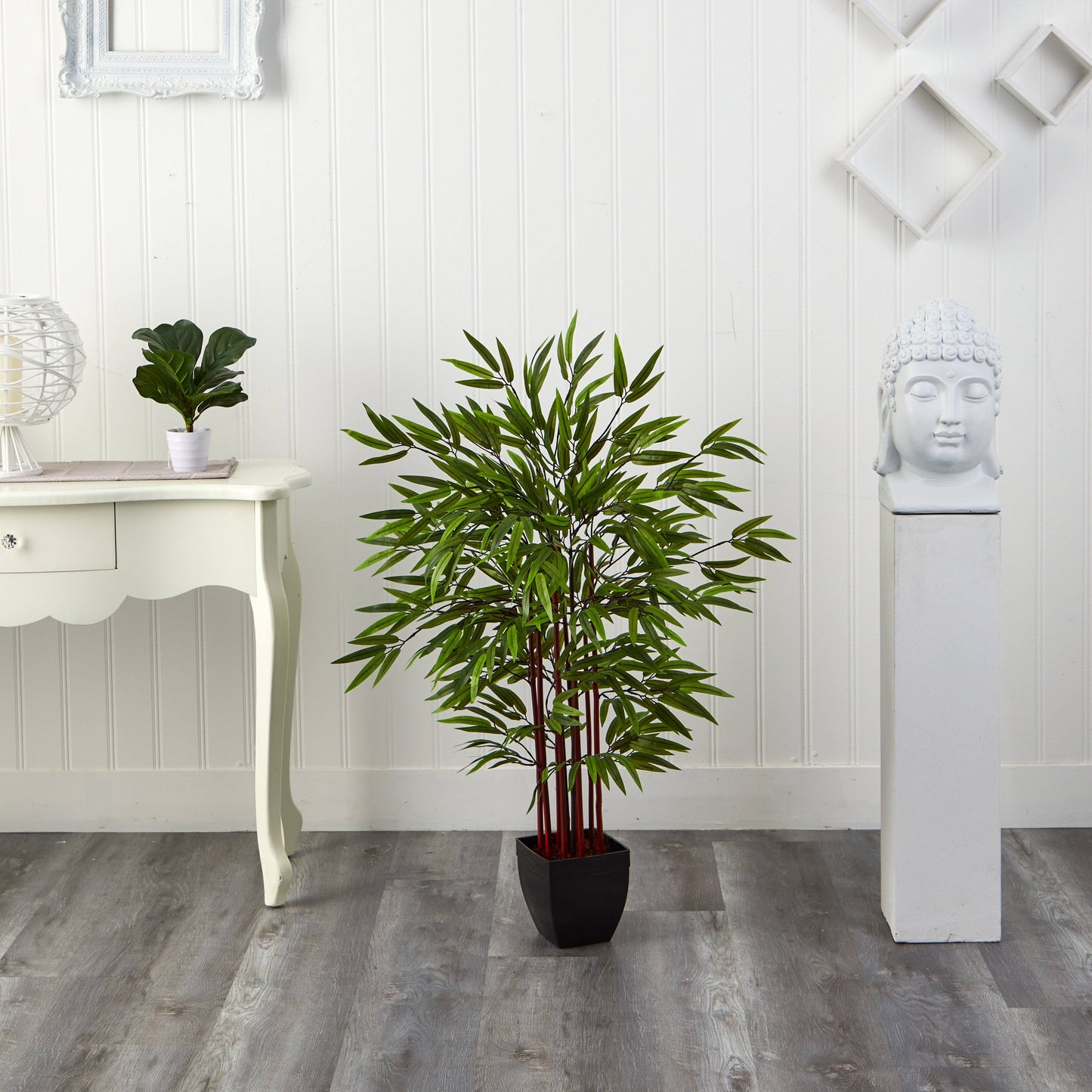 4’ Bamboo Silk Tree w/Planter by Nearly Natural in black square planter on Tampa Home & Garden Store