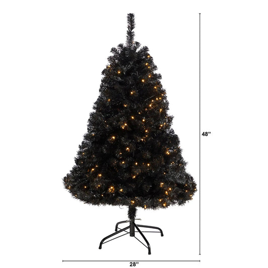 4 ft black artificial Christmas tree with 170 clear LED lights by Nearly Natural on Tampa Home & Garden Store