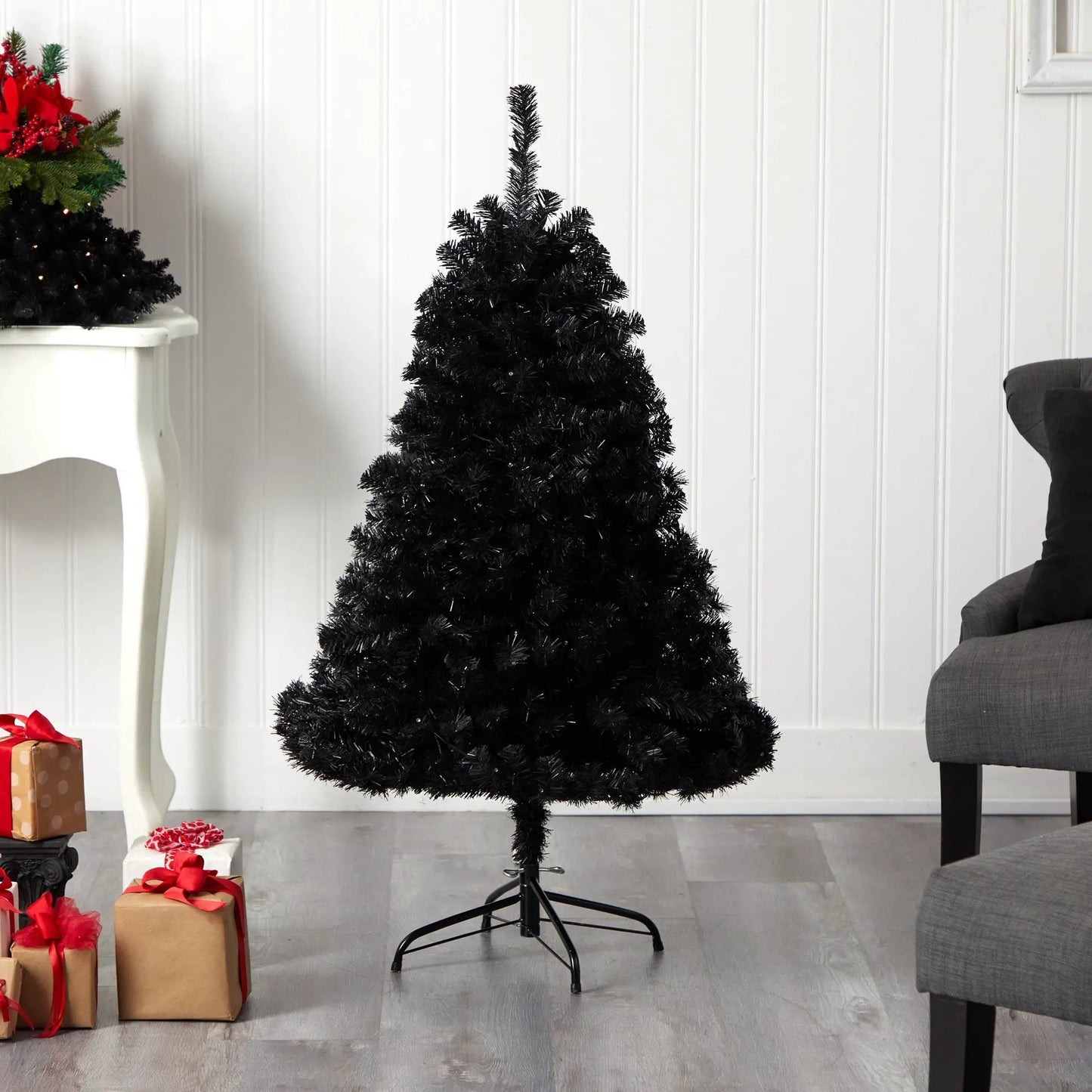 4 ft Nearly Natural black artificial Christmas tree with LED lights on Tampa Home & Garden Store