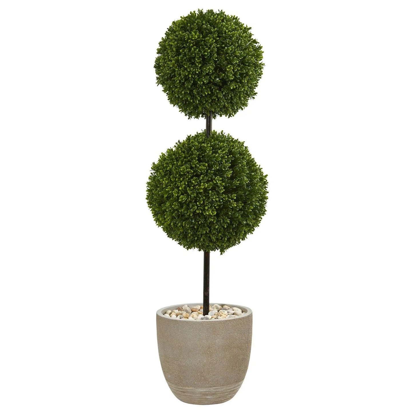 Boxwood Double Ball Topiary in gray Planter with green foliage; Nearly Natural on Tampa Home & Garden Store