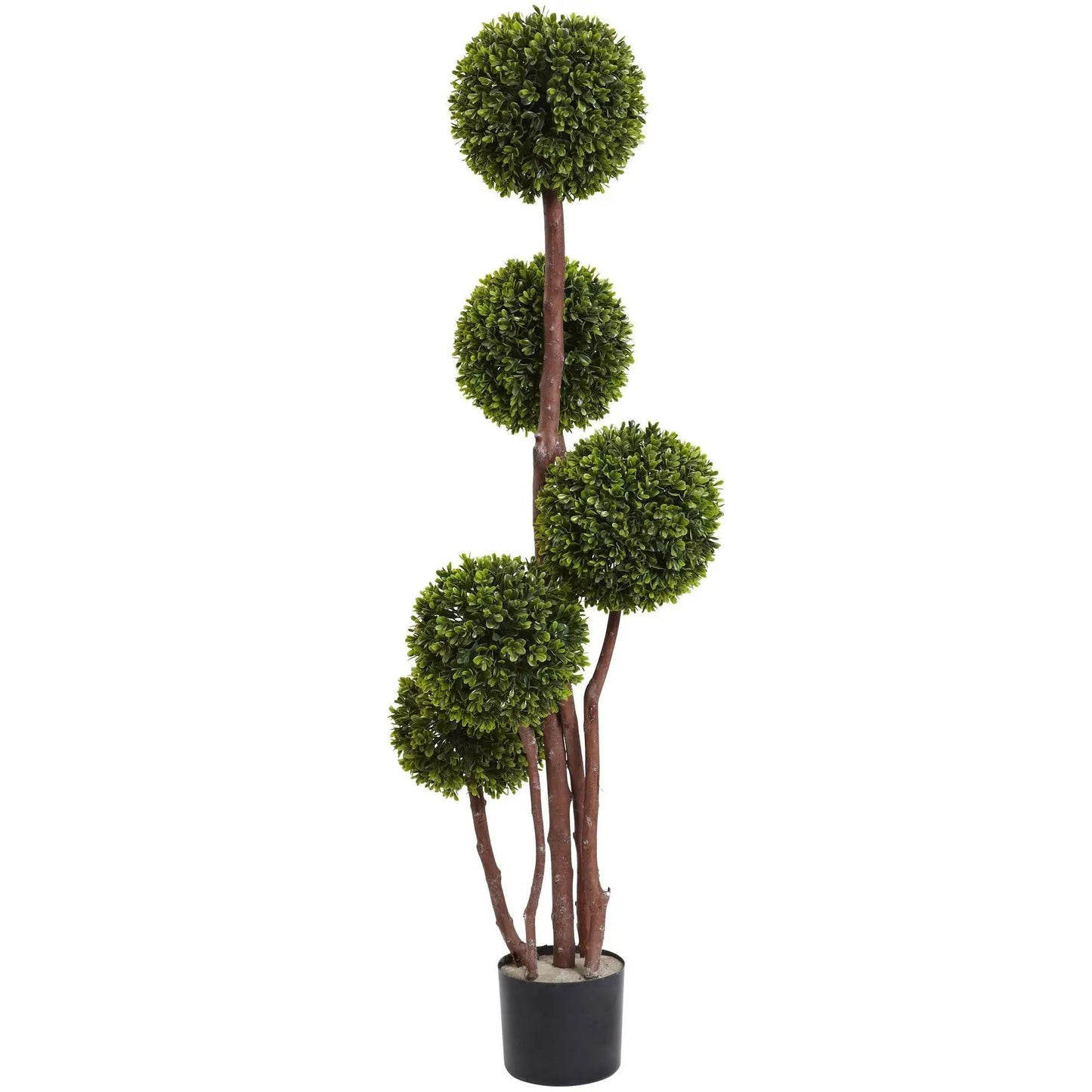 Boxwood Five Ball Topiary UV Resistant five-ball topiary in black planter by Nearly Natural on Tampa Home & Garden Store