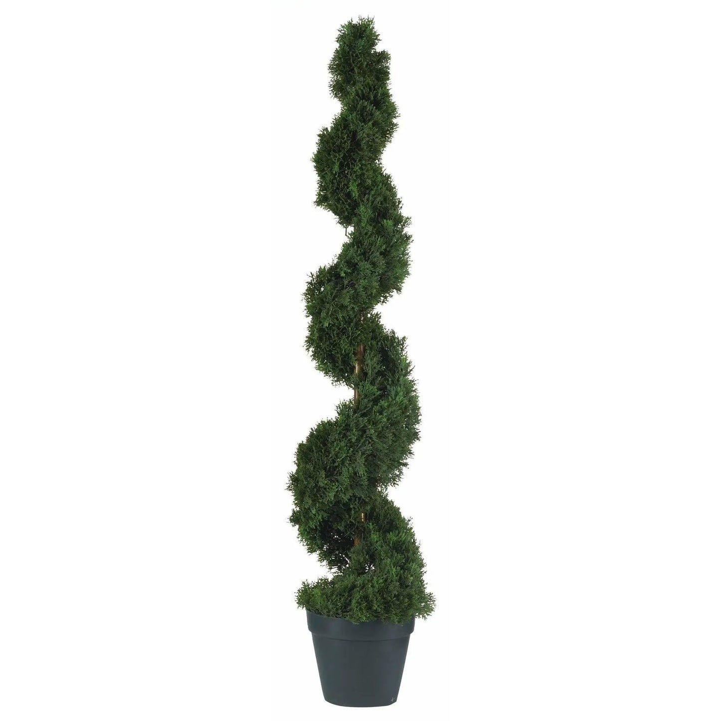 Cedar Spiral Silk Tree by Nearly Natural in a black pot, 4 ft green artificial tree on Tampa Home & Garden Store