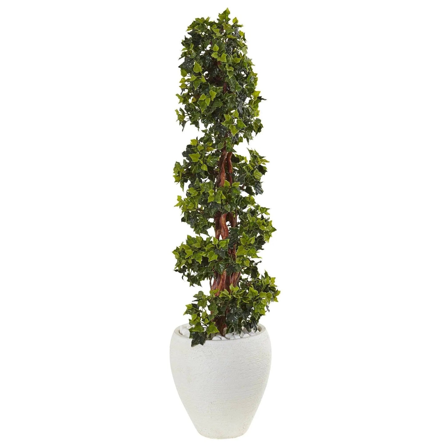 4 ft Nearly Natural English Ivy topiary in a white oval planter, spiral-cut faux ivy on Tampa Home & Garden Store