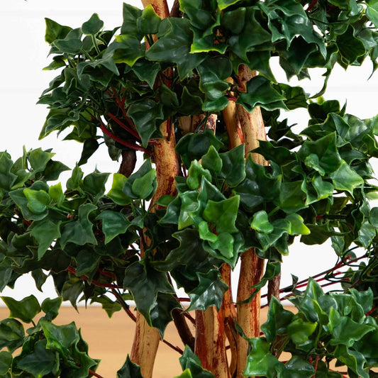 4 ft English Ivy Topiary in White Oval Planter with spiral-cut faux ivy on Tampa Home & Garden Store
