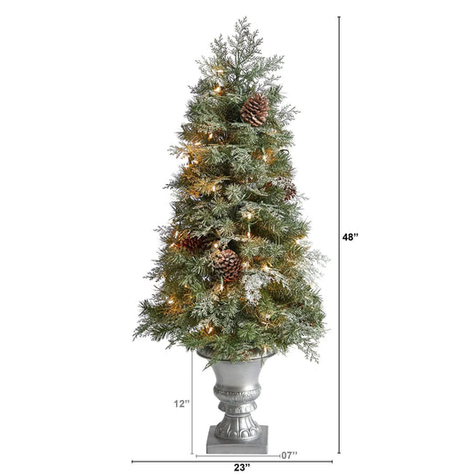 4 ft Pine Tree with 413 Bendable Branches in decorative urn with warm lights Nearly Natural on Tampa Home & Garden Store