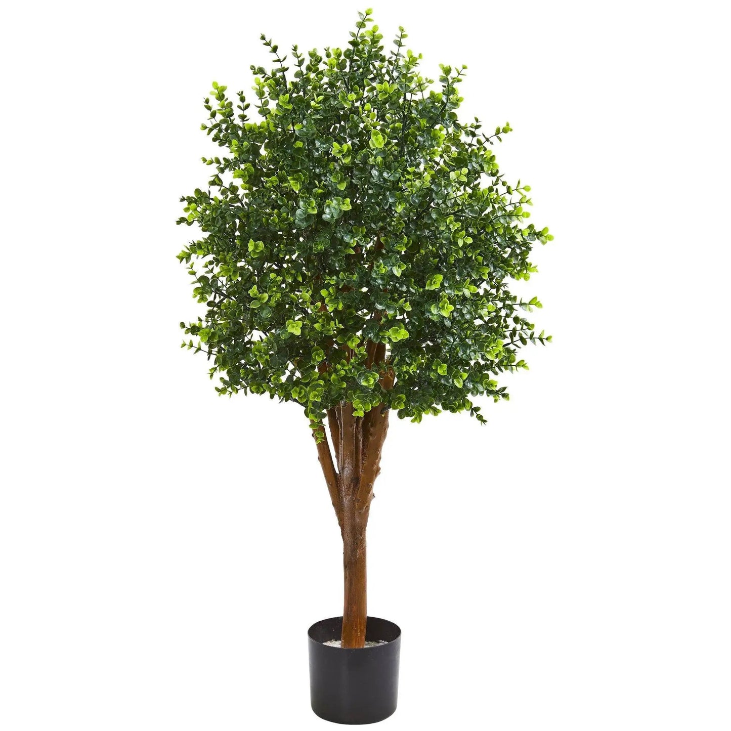 4 ft eucalyptus artificial tree with dense green rounded leaves in a black planter on Tampa Home & Garden Store