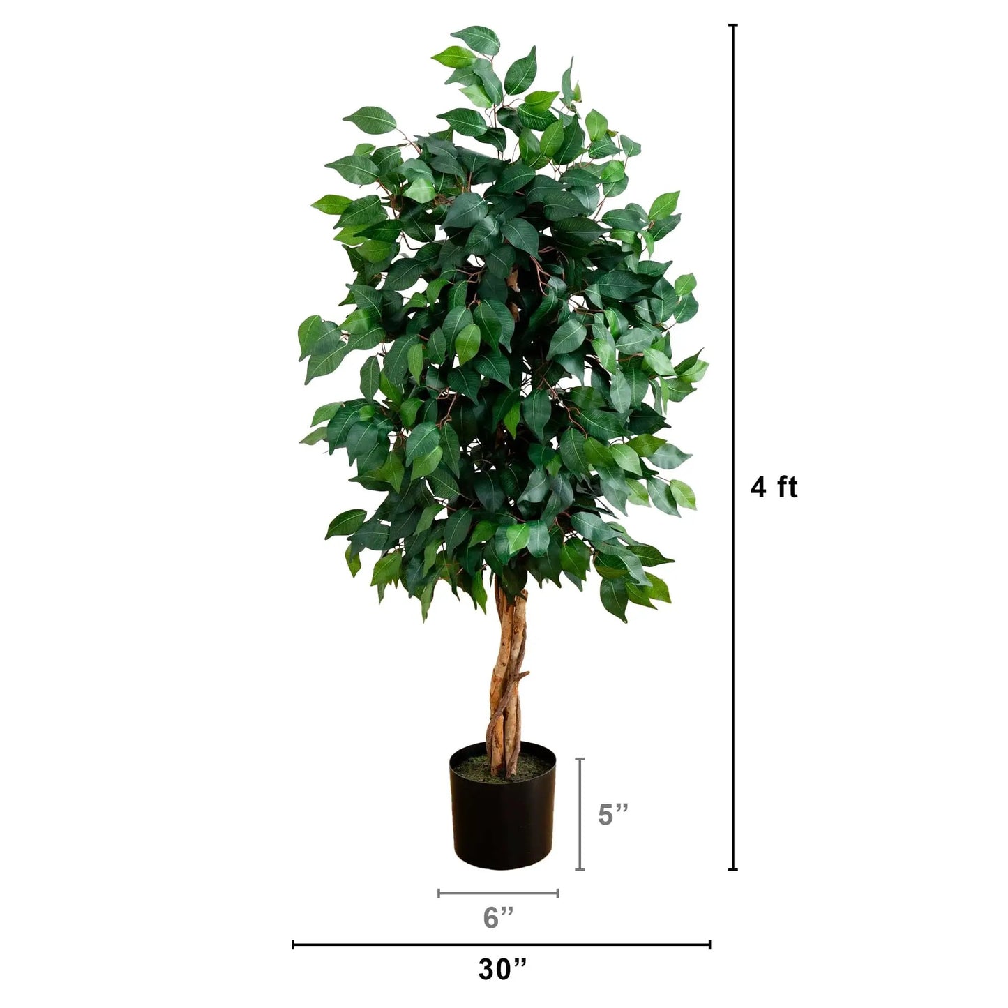 Ficus Auriculata artificial silk tree 4 ft tall with lush green leaves in a brown pot on Tampa Home & Garden Store