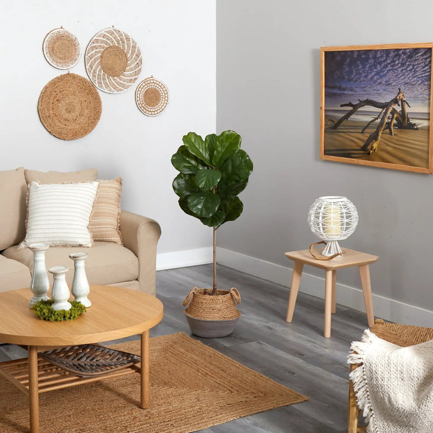 4 ft fiddle leaf tree in boho chic gray planter artificial indoor plant Nearly Natural on Tampa Home & Garden Store