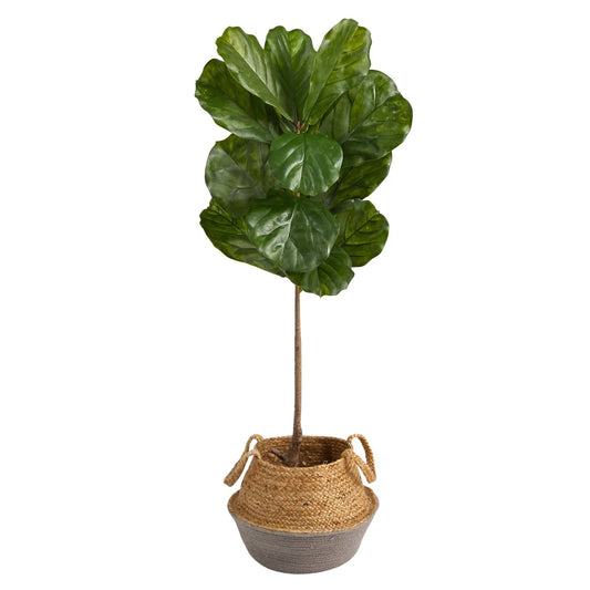 4 ft fiddle leaf tree in boho chic gray planter Nearly Natural artificial indoor plant on Tampa Home & Garden Store