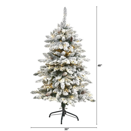 Flocked Livingston Fir Christmas Tree with Pine Cones, 150 Clear Warm LED Lights on Tampa Home & Garden Store
