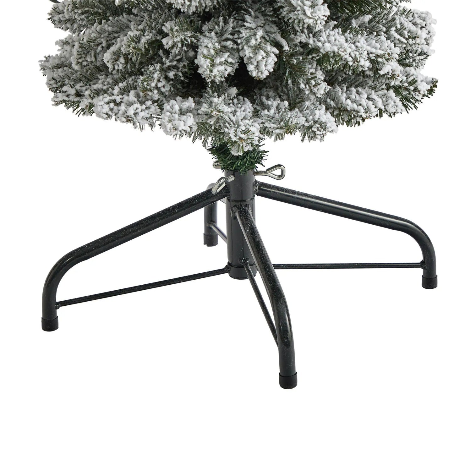 Nearly Natural 4 ft flocked pencil Christmas tree with snowy branches on a black metal stand on Tampa Home & Garden Store