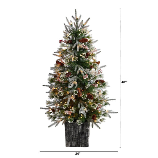 Frosted artificial Christmas tree by Nearly Natural with 105 lights in planter on Tampa Home & Garden Store