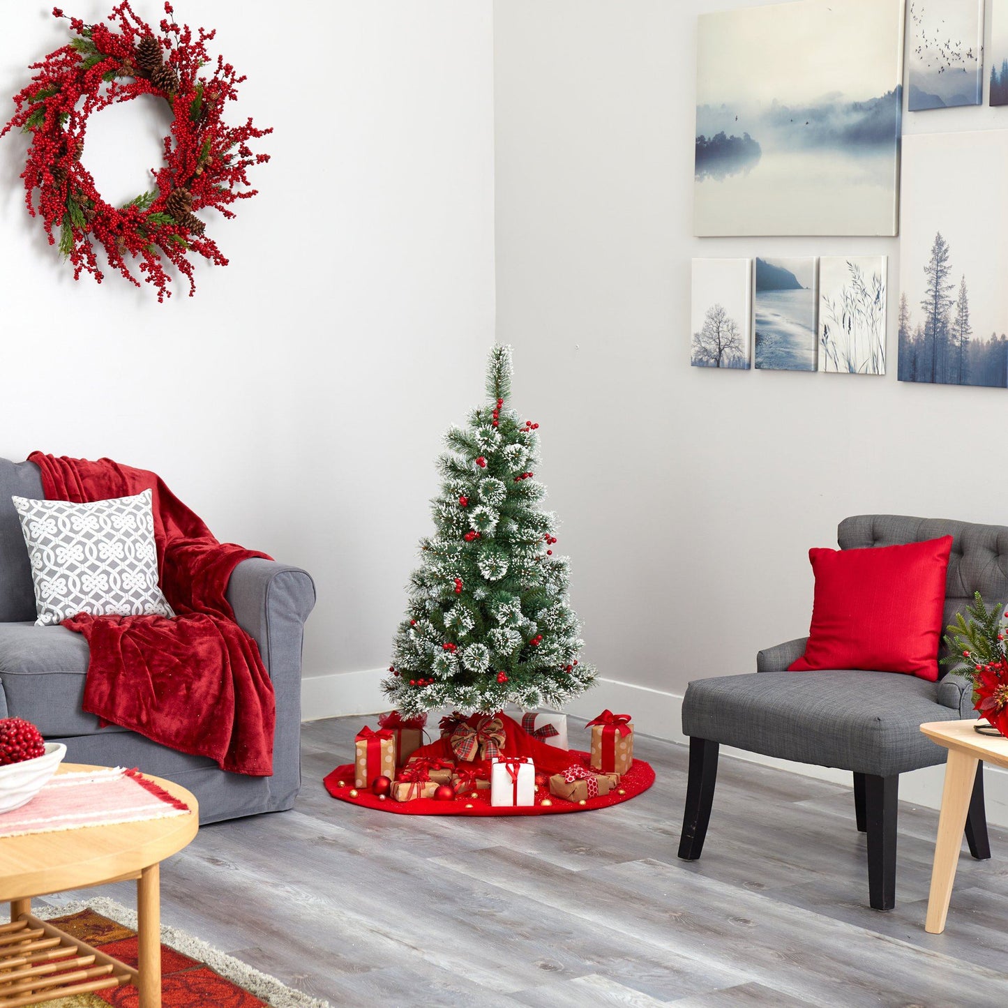 4 Feet Frosted Swiss Pine Tree and Clear Lights