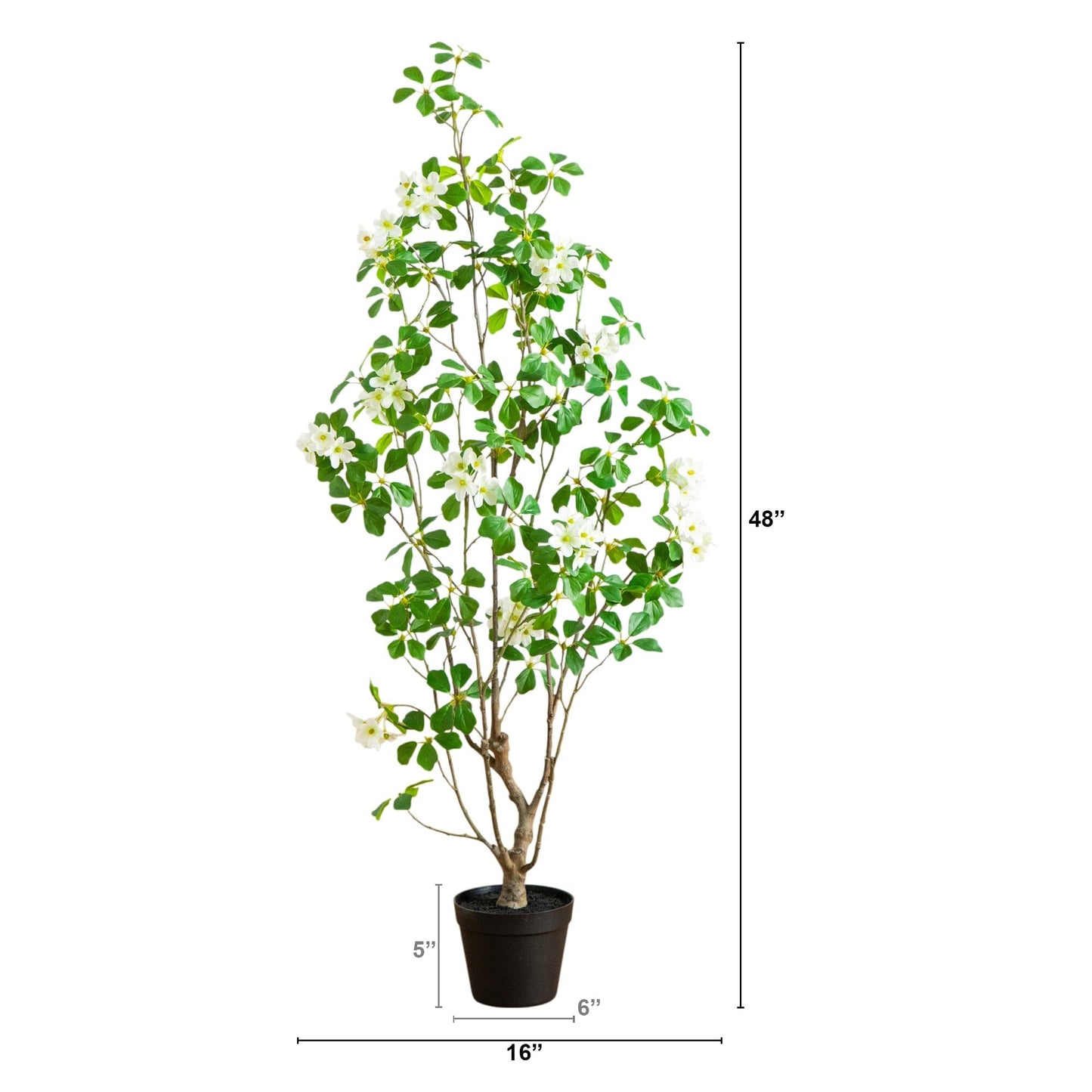 4' Artificial Dogwood Tree by Nearly Natural in a dark planter with white blossoms on Tampa Home & Garden Store
