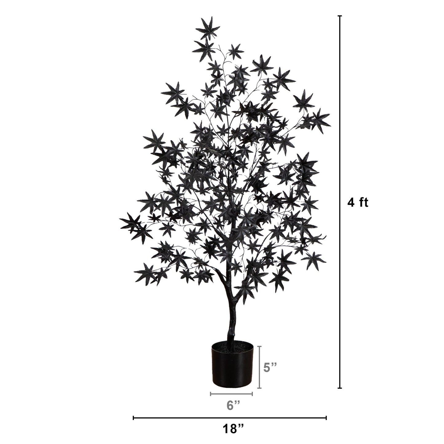 4 ft artificial Halloween Eerie Black Maple Tree with dark leaves in brown pot by Nearly Natural on Tampa Home & Garden Store