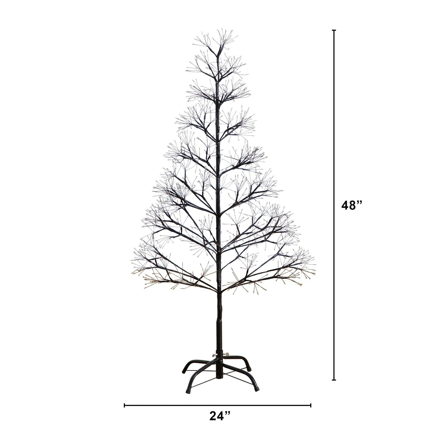 4 ft black starburst pre-lit Halloween tree with 800 warm white LEDs on metal stand on Tampa Home & Garden Store