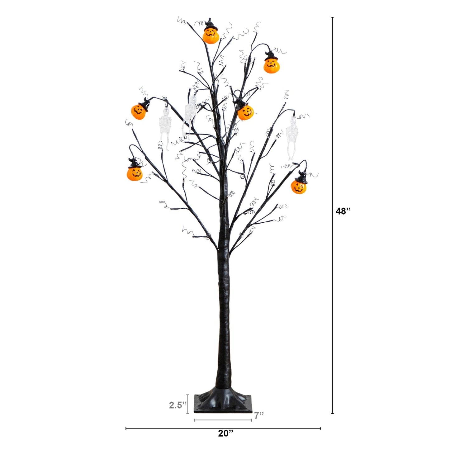 4' Pre-Lit Halloween Pumpkins and Skulls Ornament Tree by Nearly Natural, 64 warm white LEDs on Tampa Home & Garden Store