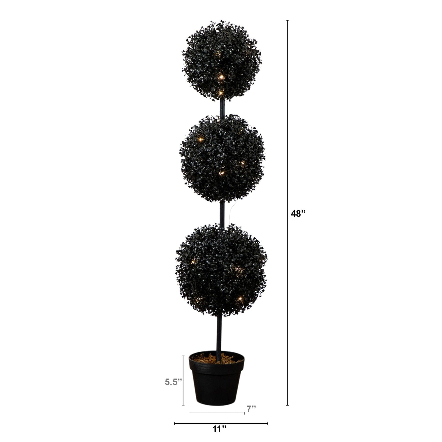 4 ft UV-Resistant Halloween Black Triple-Ball Boxwood Topiary for indoor/outdoor use on Tampa Home & Garden Store