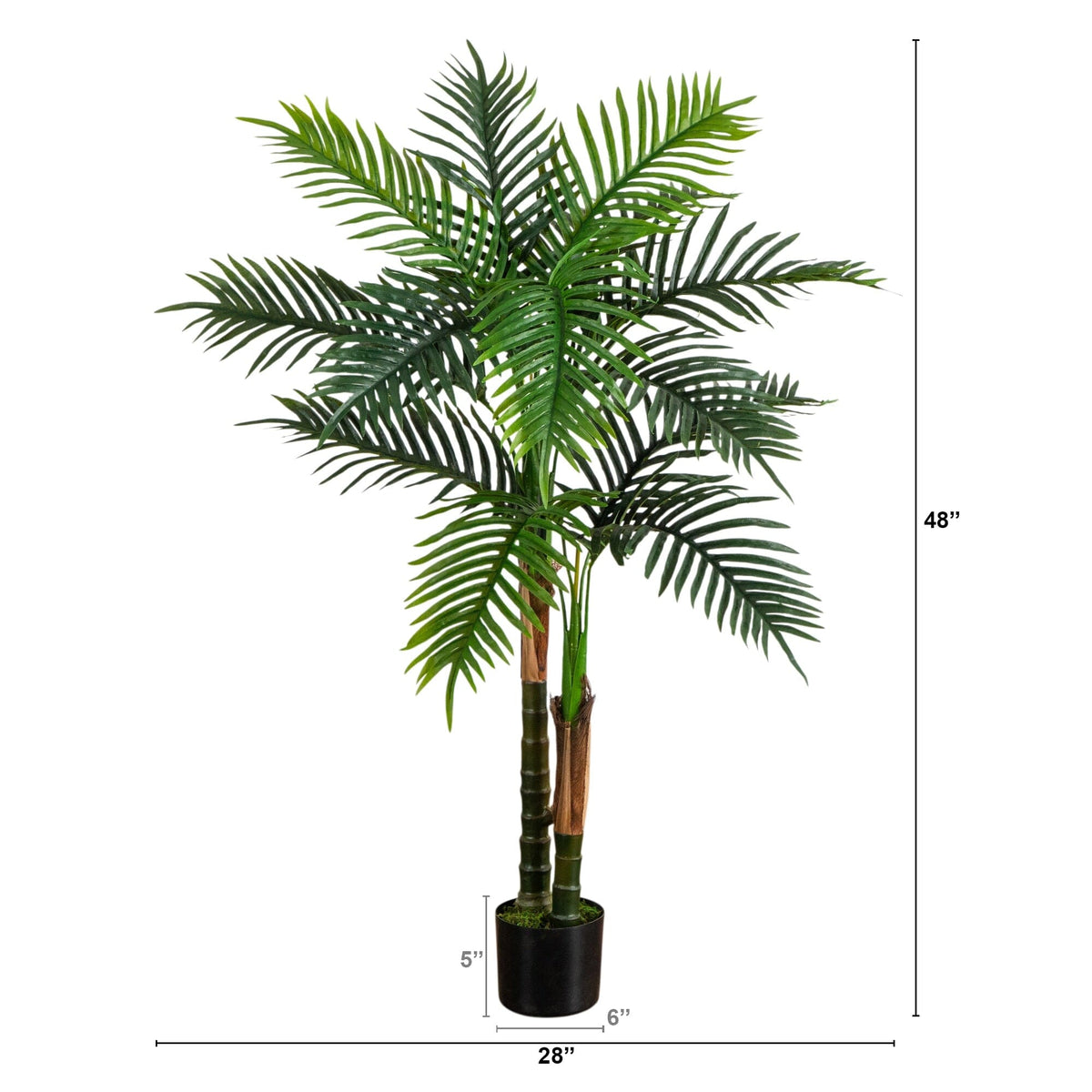 4ft Robellini artificial palm UV resistant double fronds in black pot Nearly Natural on Tampa Home & Garden Store