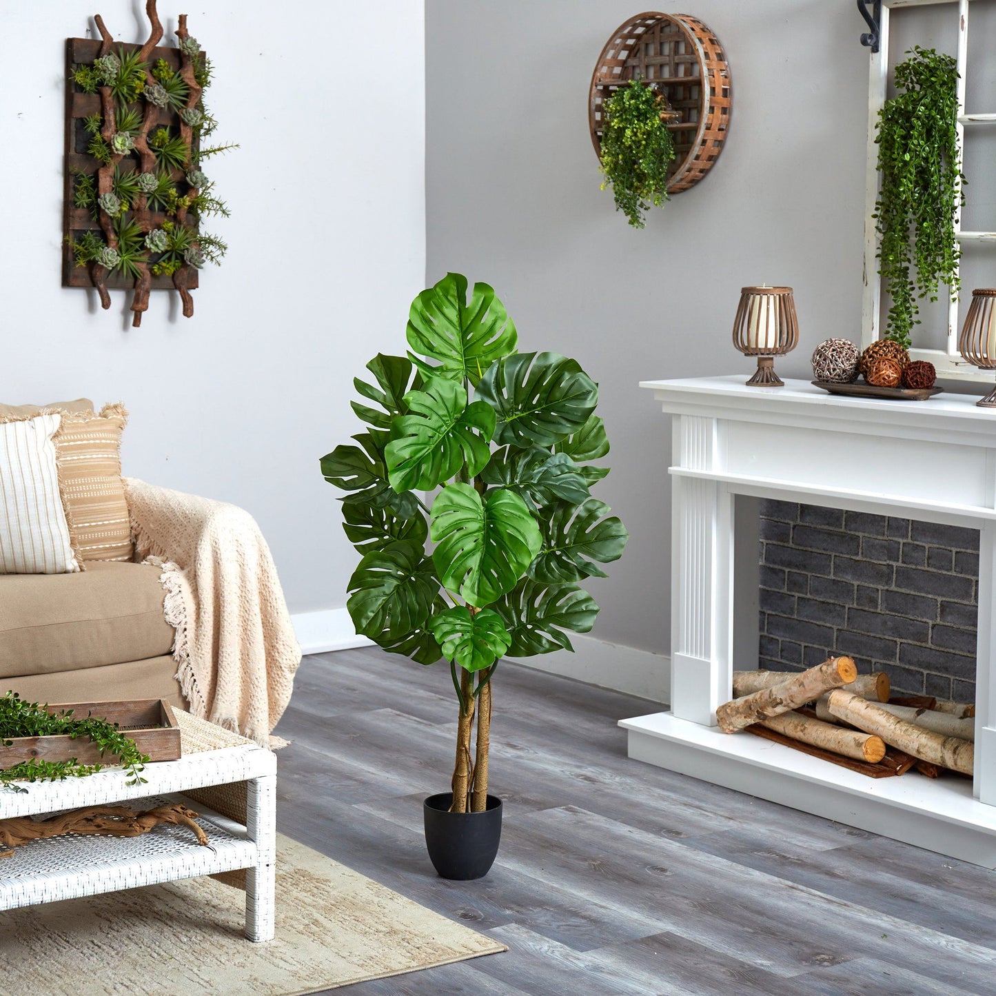 4 ft Monstera artificial tree by Nearly Natural, UV resistant indoor outdoor use in black pot on Tampa Home & Garden Store