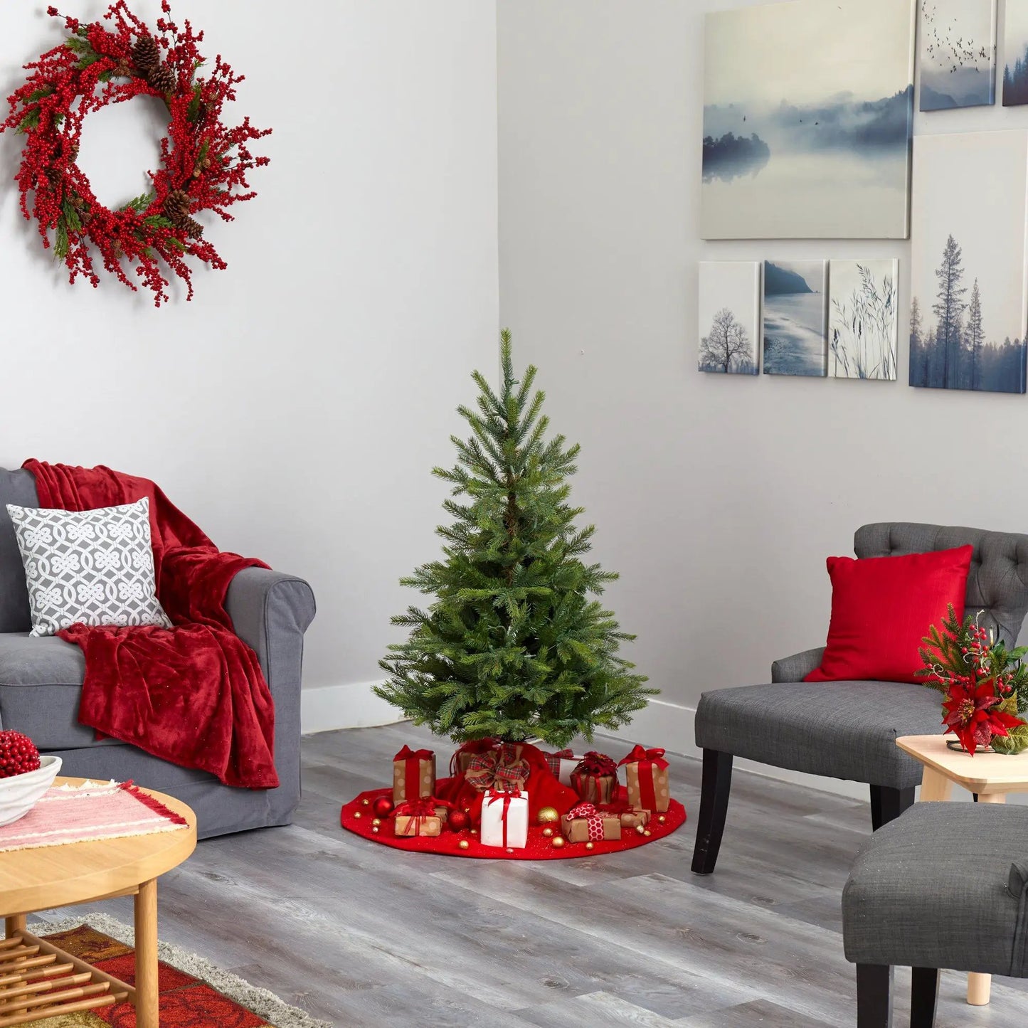4 ft Nearly Natural North Carolina Spruce artificial Christmas tree with lifelike needles on Tampa Home & Garden Store