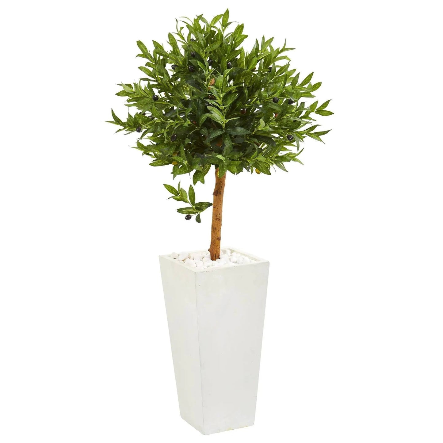 4 ft olive topiary in a white square planter Nearly Natural on Tampa Home & Garden Store