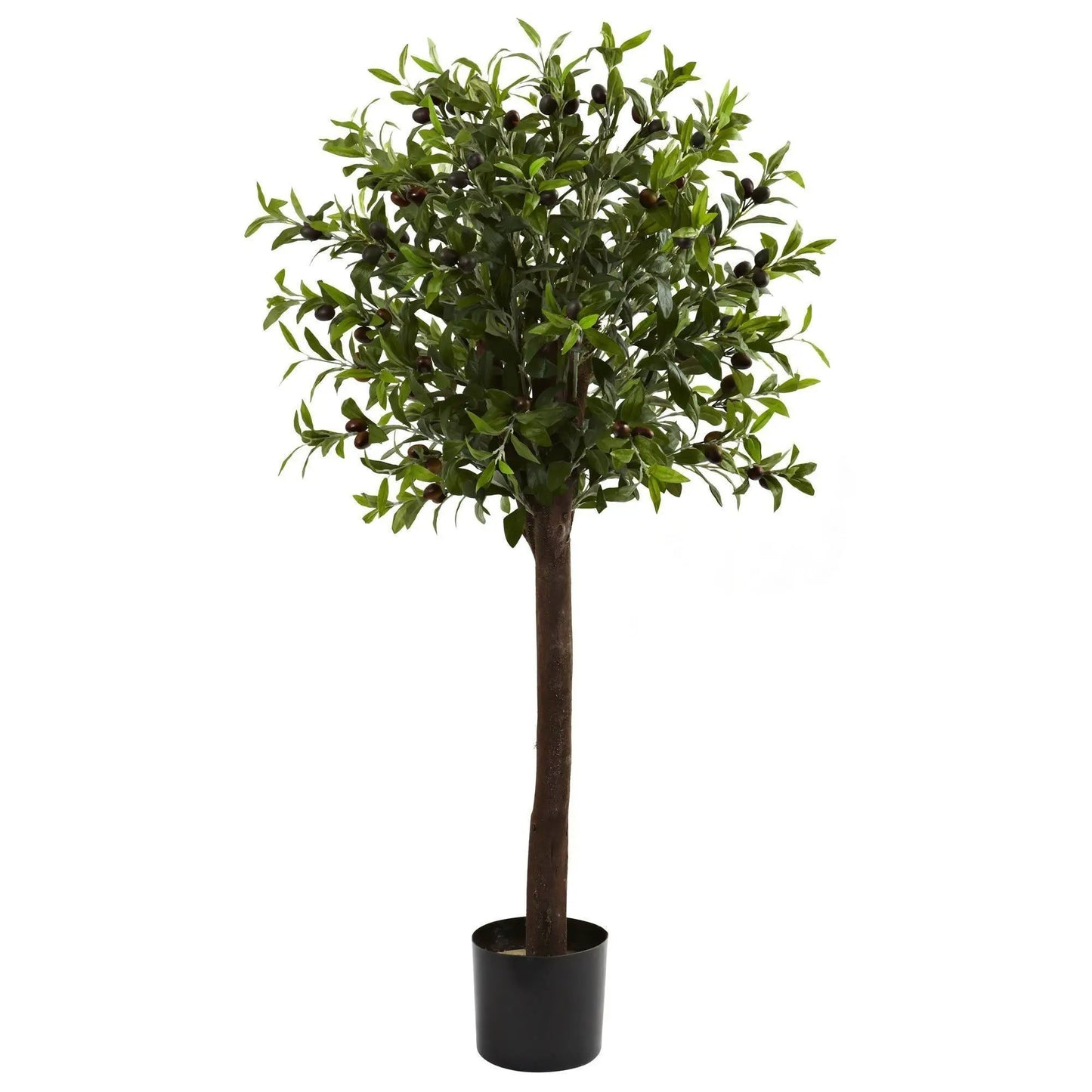 4 ft Olive Topiary Silk Tree by Nearly Natural with realistic leaves in a brown trunk on Tampa Home & Garden Store