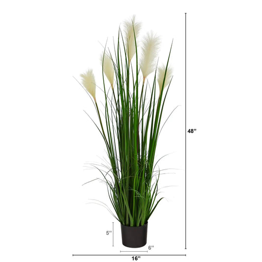 4 ft plum grass artificial plant in black pot with cream plumes Nearly Natural home decor on Tampa Home & Garden Store