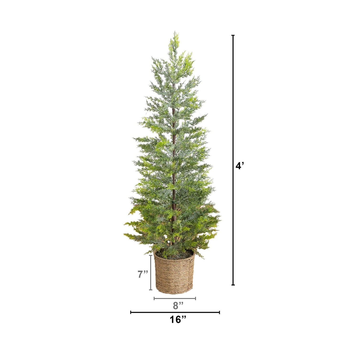 4' Pre-Lit Snowed Cypress Christmas Tree in Hyacinth Basket by Nearly Natural with 120 LEDs on Tampa Home & Garden Store