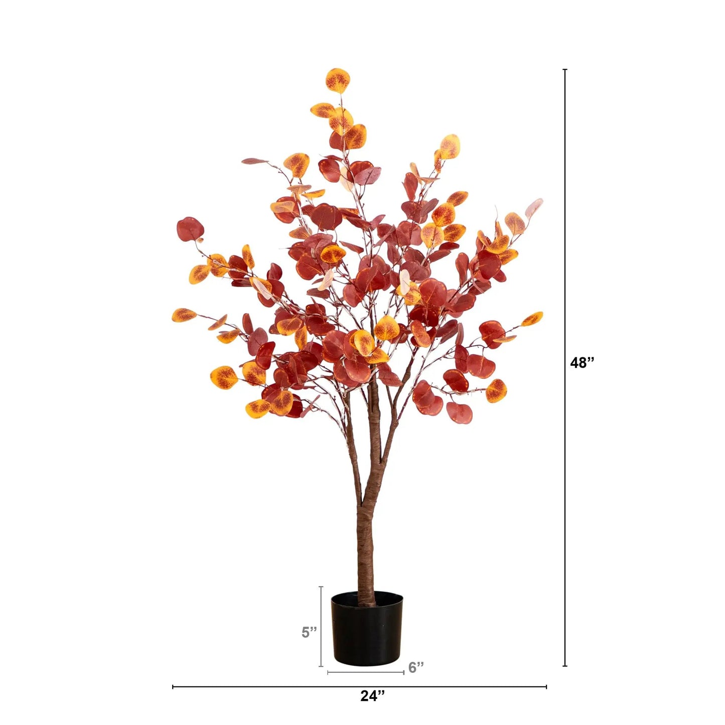 4ft Autumn Eucalyptus Tree with 160 LED Lights, Nearly Natural orange leaves in a black pot on Tampa Home & Garden Store