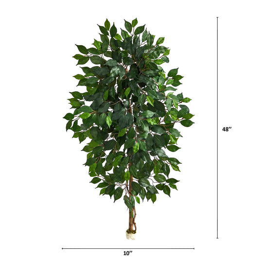Nearly Natural ficus artificial tree, 4 ft, single, no pot, lush green leaves on Tampa Home & Garden Store