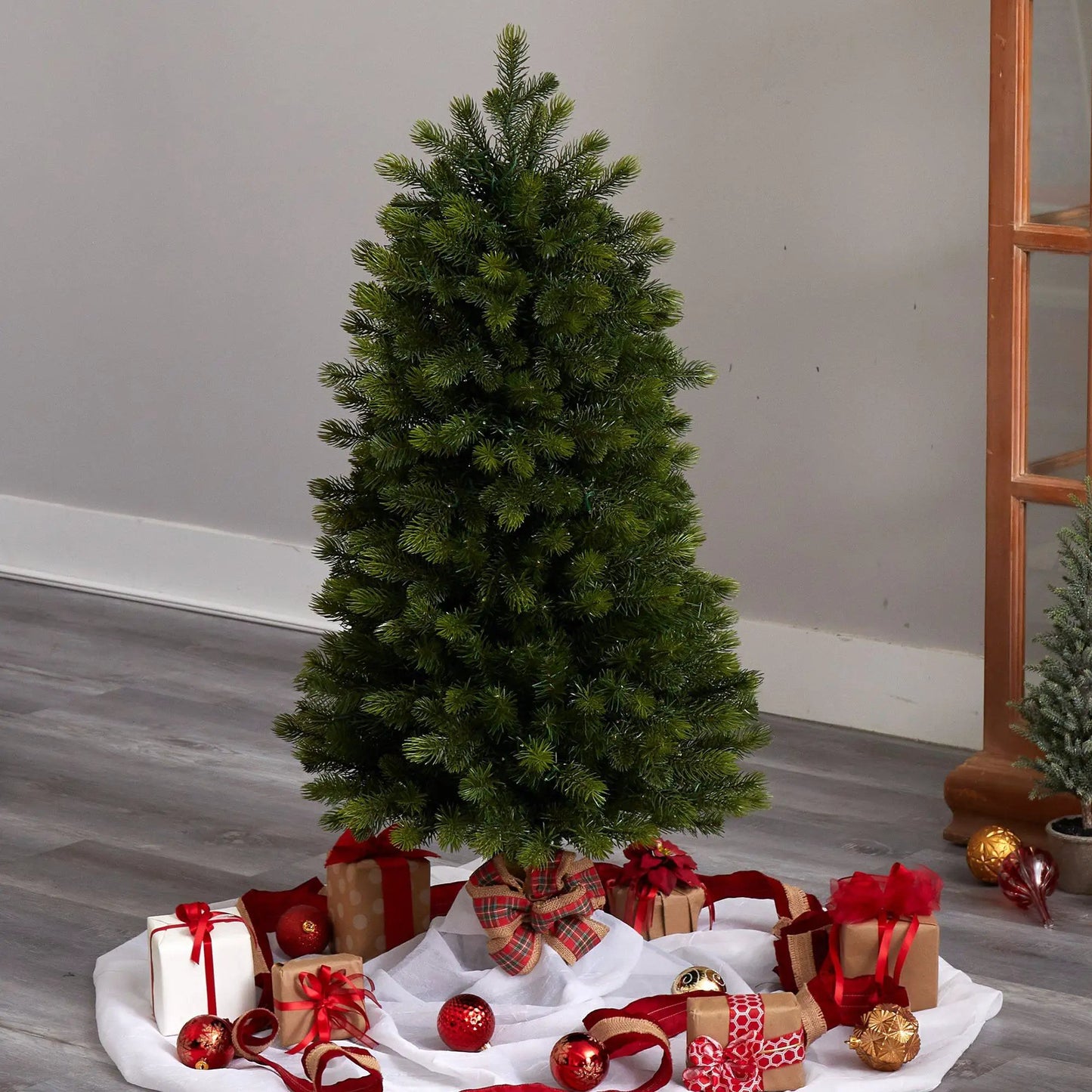 4’ Slim Colorado Mountain Spruce Artificial Christmas Tree with 150 (Multifunction) Micro LED Lights and 360 Branches - Tampa Home & Garden Store